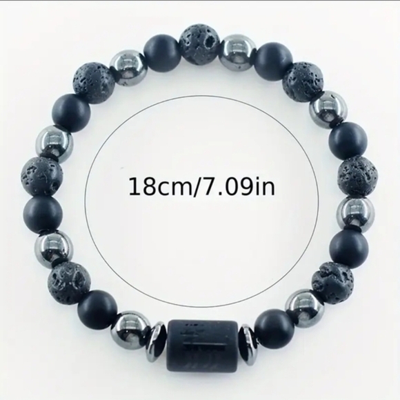 NEW ARIES Black and Gray Natural Stone Unisex‎ Zodiac Beaded Bracelet - Picture 2 of 2